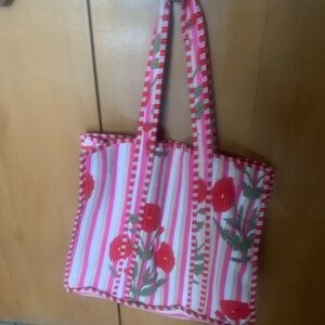 Floral Striped Hobo Bag - Red and Green